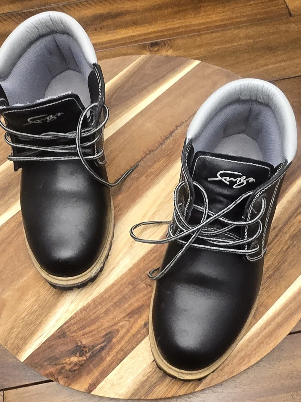 Vintage Early 90s FUBU Black Leather Lug Sole Hiker Boots Men’s 8.5 - Women's 10